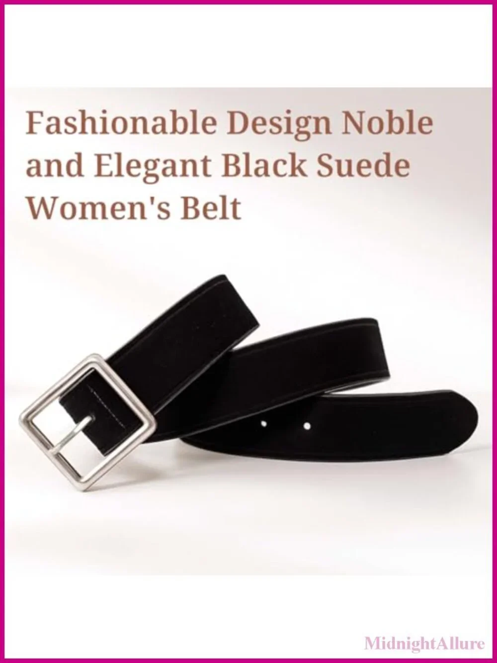 Wide Suede Leather Belt Western Square Retro Needle Buckle 7 Pinholes